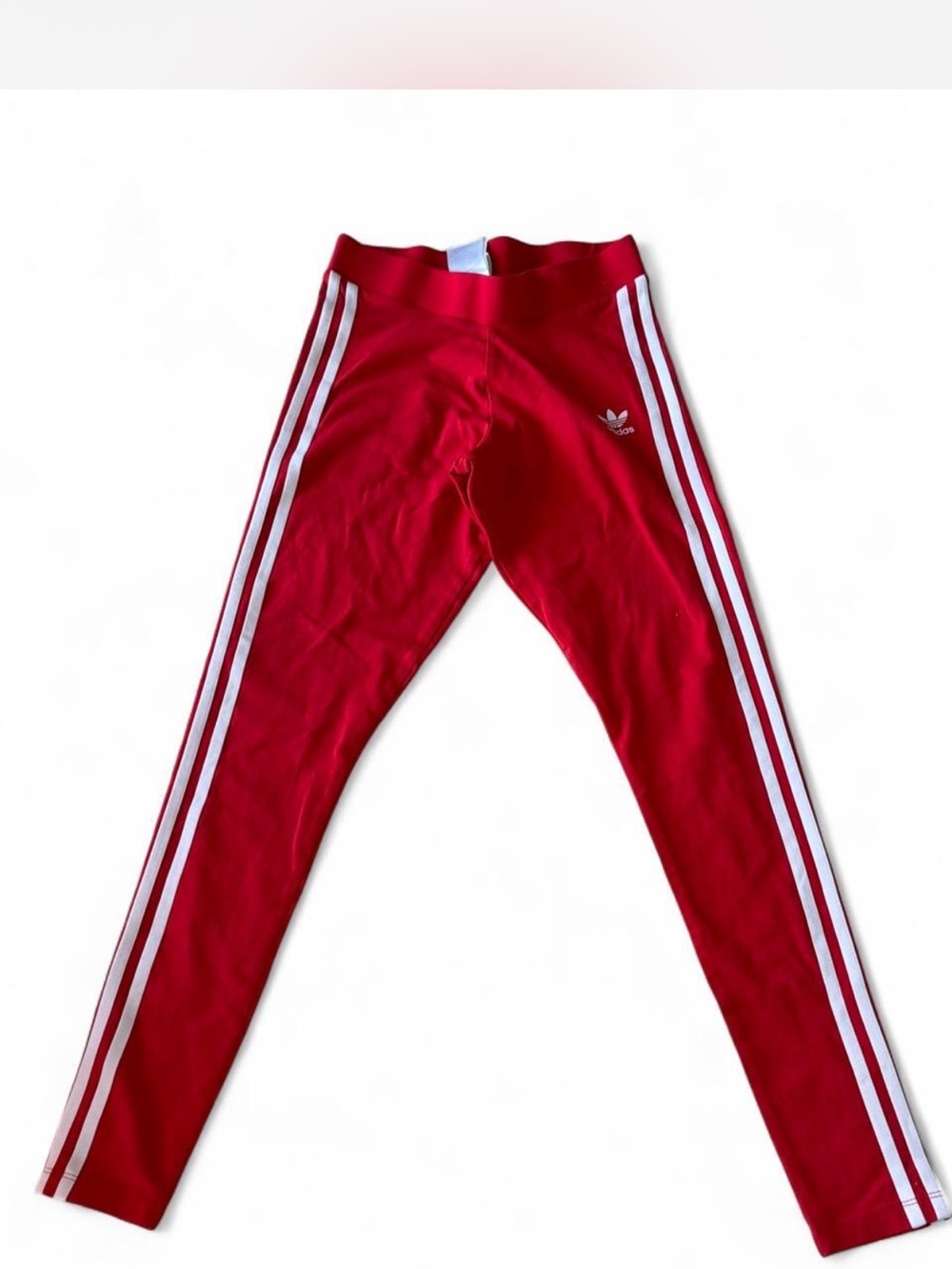 Adidas Red Track Leggings with White Stripes